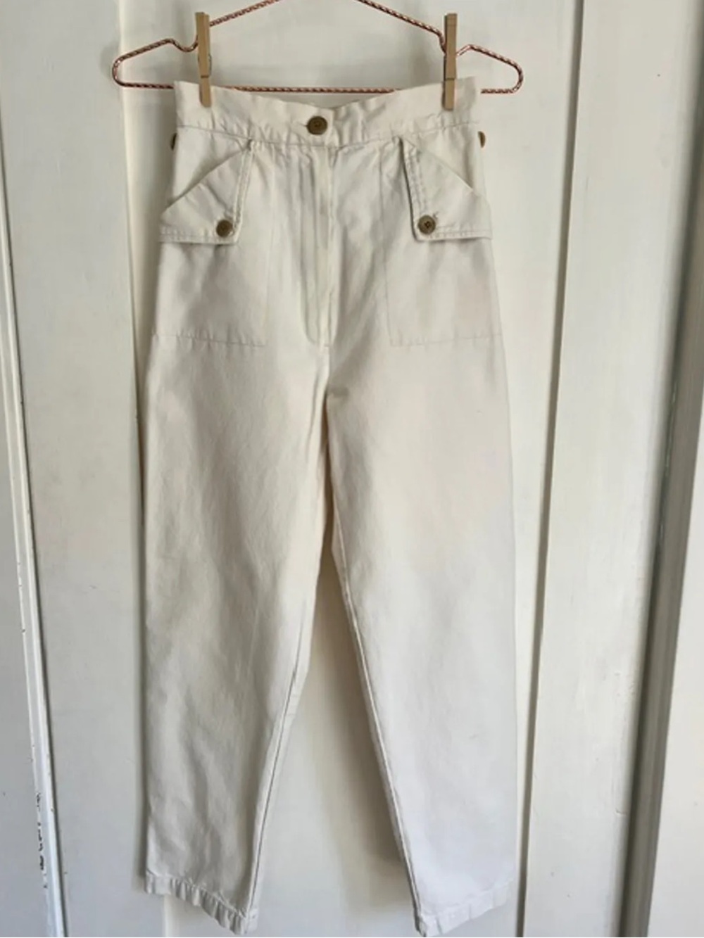 Women's High-Rise Ivory Jeans with Utility Pockets